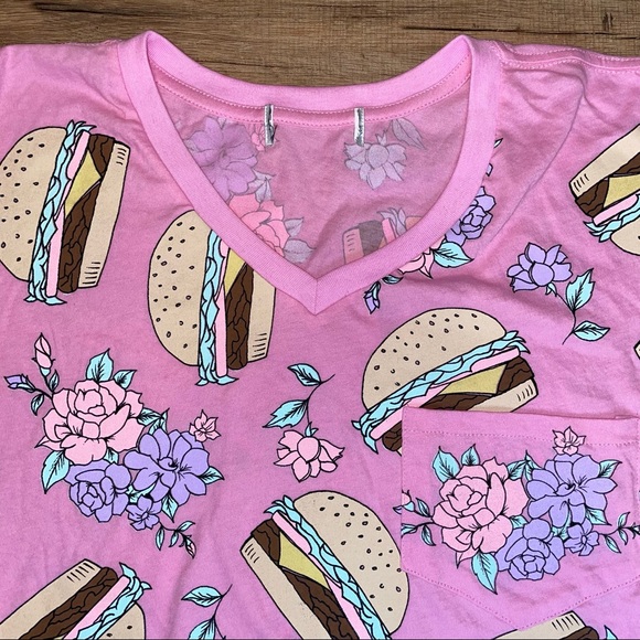 Wildfox Hamburger Floral V-Neck Pink Shirt - Picture 8 of 10